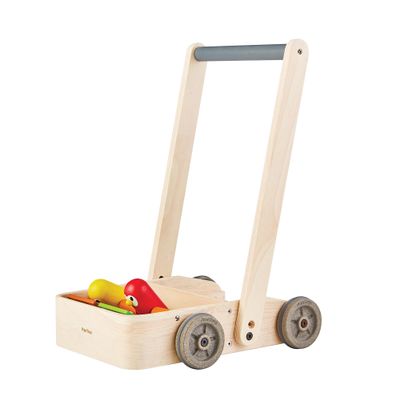 PlanToys Baby Walker Wooden Push Toy for First Steps & Balance | Montessori Developmental Toy for Coordination & Confidence | Eco-Friendly Learning Toy