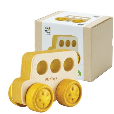PlanToys Wooden Timber Trail Bus | Montessori Push and Roll Toy for Fine Motor Skills, Coordination and Cause and Effect Learning | Eco Friendly Toy Vehicle for Imaginative and Active Play