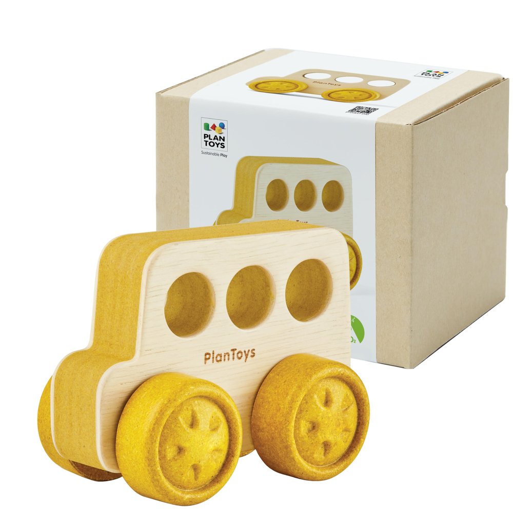PlanToys Wooden Timber Trail Bus | Montessori Push and Roll Toy for Fine Motor Skills, Coordination and Cause and Effect Learning | Eco Friendly Toy Vehicle for Imaginative and Active Play