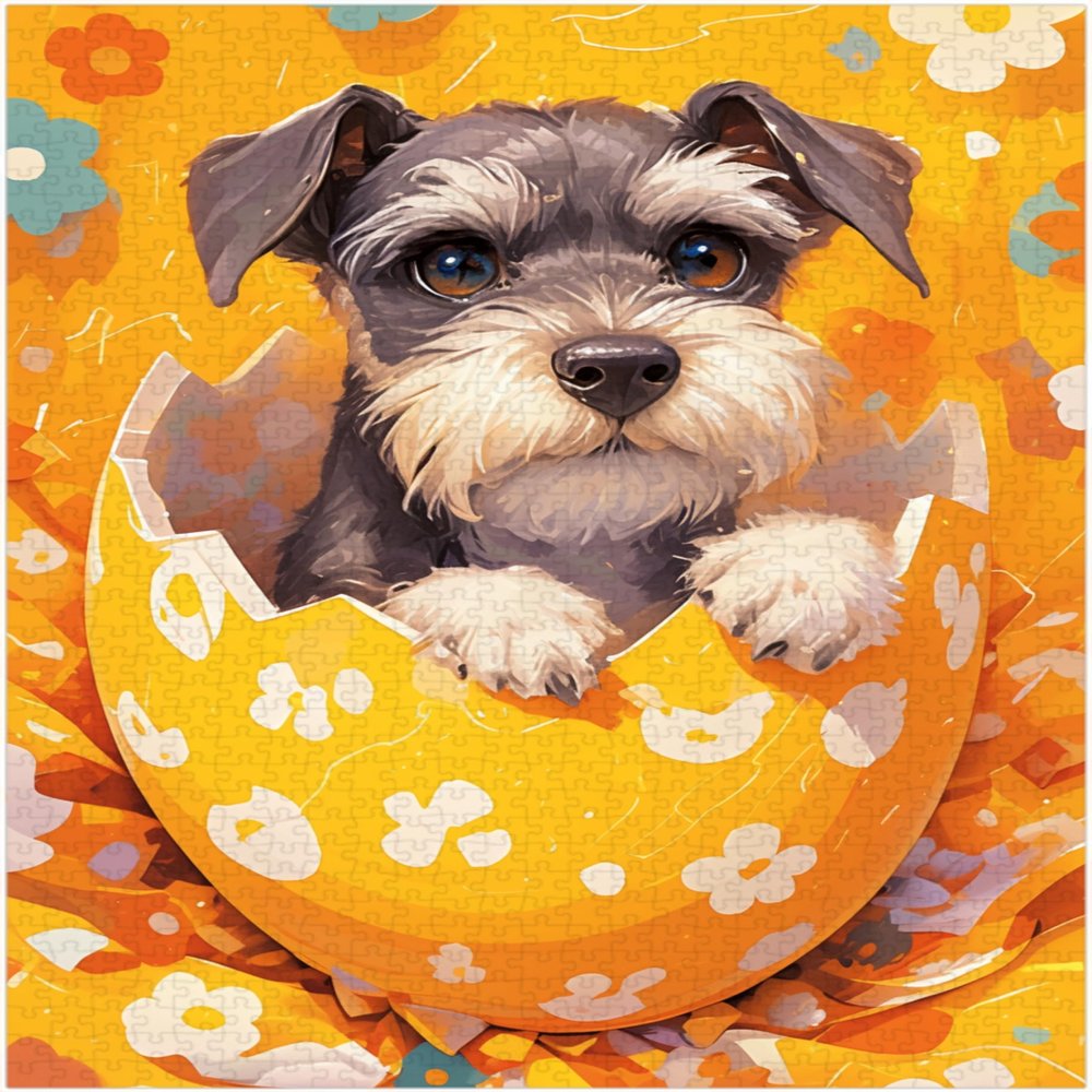 Baby Miniature Schnauzer Hatching Egg Jigsaw Puzzle 300/500/1000 Piece - Celebrating Pet's 1st Birthday and Holiday Puzzle for Easter (1000pc (5075cm))