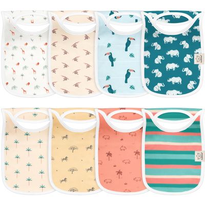 8-Pack Baby Bibs for Boys, Girls - Pullover Bibs for Drooling Teething Baby Girl & Boy Toddler, Newborn, Soft & Absorbent, Cute Colors, Large Torso Coverage Keep Infant Clean & Dry (Wildscape)