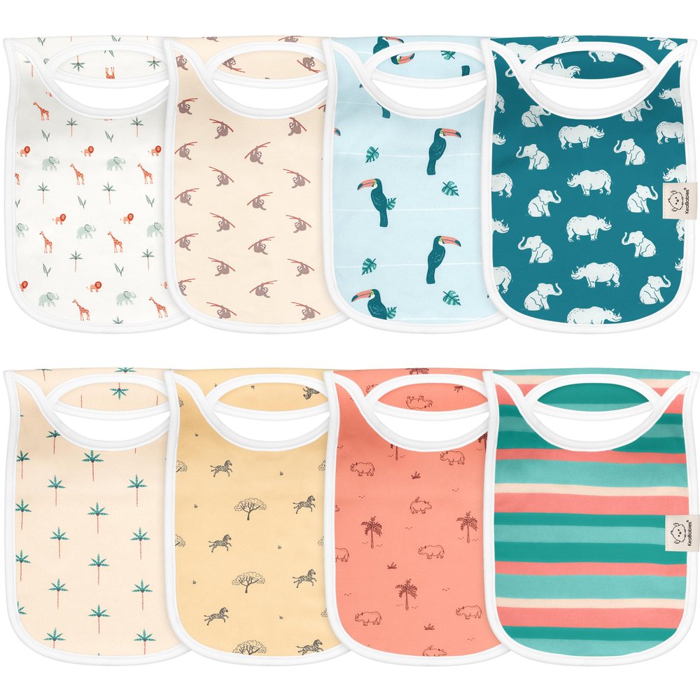 8-Pack Baby Bibs for Boys, Girls - Pullover Bibs for Drooling Teething Baby Girl & Boy Toddler, Newborn, Soft & Absorbent, Cute Colors, Large Torso Coverage Keep Infant Clean & Dry (Wildscape)