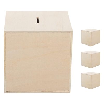 Abaodam 4pcs Children's Piggy Bank Money Boxes Multi-Function Saving Bank Versatile Coin Case Paint Your Own Piggy Bank Coin Storage Boxes Unfinished Wooden Decorate House