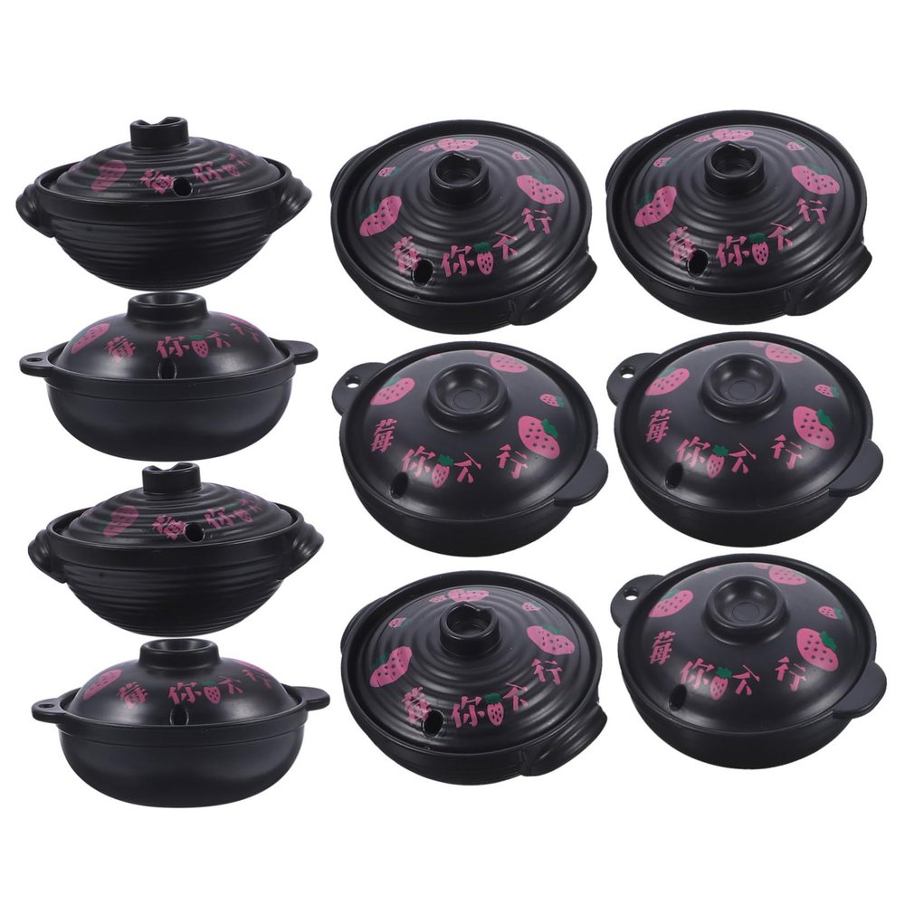 10pcs Simulation Mini Casserole Dollhouse Frying Pans Mini Cocotte with Lid Dollhouse Pots Pans Pots and s Cookware Models Pretend PVC Miniature