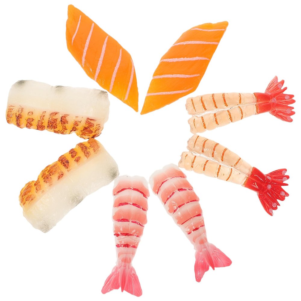 8Pcs Realistic Artificial Sushi Nigiri Fake Salmon Slices for Home Kitchen Restaurant Display and Party Decoration