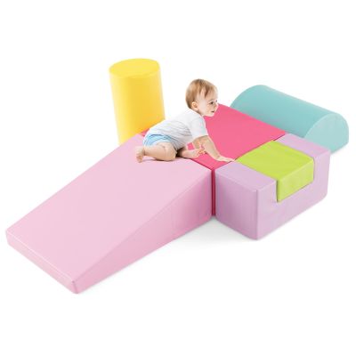 HONEY JOY 6-Piece Climb and Crawl Playset, Soft Climbing Foam Block Activity Play Structure Gym Equipment for Infant Baby, Color Coordination, Waterproof Indoor Climbing Toys for Toddlers (Red)