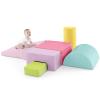 Costzon Toddler Climbing, 6 Pieces Climb and Crawl Playset with PU Cover for Baby Crawling, Climbing & Walking, Indoor Foam Climbing Blocks for Toddlers 1-3, Light Pink view 1