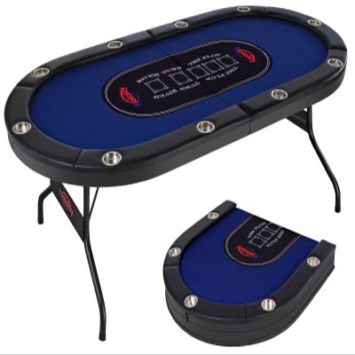 Rioloiuy 10 Player Poker Table Foldable,Texas Holdem Table, Portable Casino for Game Room Folding Poker Table Padded Rails and Cup Holders Table top (84 in)