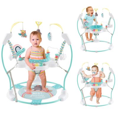 HONEY JOY Baby Bouncer Activity Center, Infant Jumper and Table w/ 360 Rotary Seat, 3 Adjustable Heights, Mat, Music, Lights, Sounds & Developmental Toys, Activity Center for Babies 6+ Months, Blue