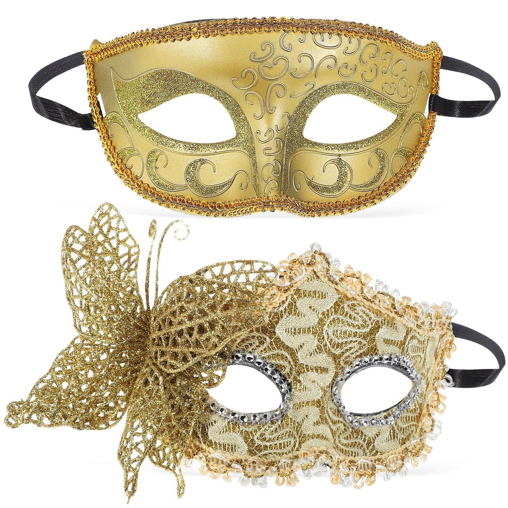 Abaodam Masquerade Mask Couples Set Lightweight Plastic Carnival Masks for Halloween Masquerade Balls Weddings and Costume Parties