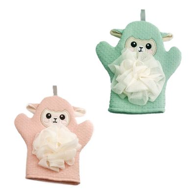 Angoily 2pcs Bath Gloves Cartoon Bathing Mitts for Boy Girl Soft and Durable Gentle Exfoliating Shower Accessories Pink Green