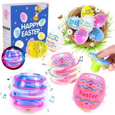 Vatos Easter Toys Eggs for Kids - 6 Pack Lighting & Spining & Singing Plastic Colorful Easter Toys Egss, Easter Basket Stuffers Party Favors Gifts for Kids 3+ Boys Girls