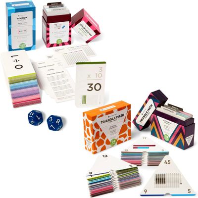 Think Tank Scholar 335 Multiplication & Division Flash Cards + Triangle Math 752 Equations - 2 Math Dice (Award Winning) All Facts 0-12 Answer on Back, for Kids in 2ND, 3RD, 4TH, 5TH, 6TH Grade