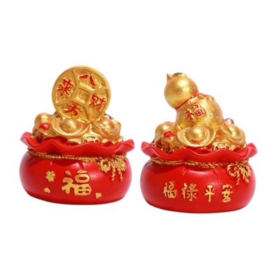 Amosfun 2pcs Resin Craft Desktop Money Bag Decor for Year Celebration Lucky Feng Shui Adornment for Compact Decorative Craft for Prosperity and Joy