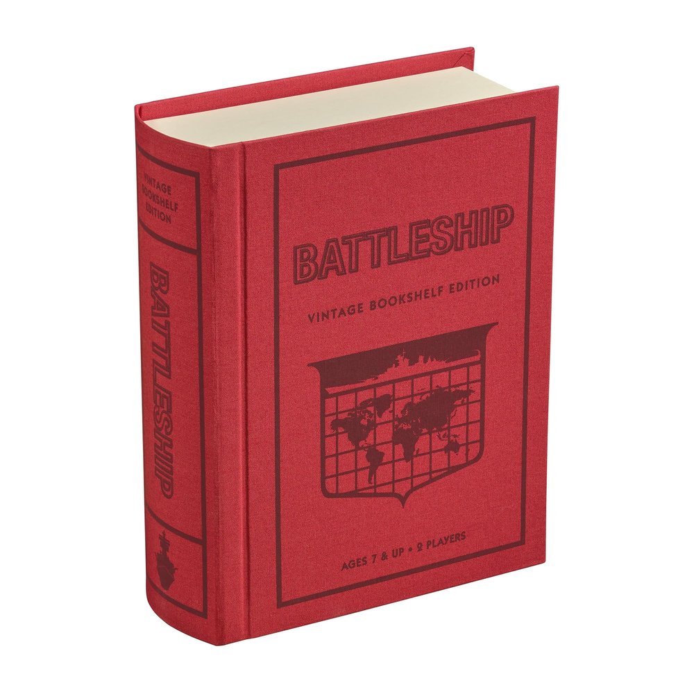 WS Game Company Battleship Vintage Bookshelf Edition Naval War Game Fabric-Wrapped Book Box, Folding Battle Cases, Vintage Display Board Games for 2 Players, Ages 7+