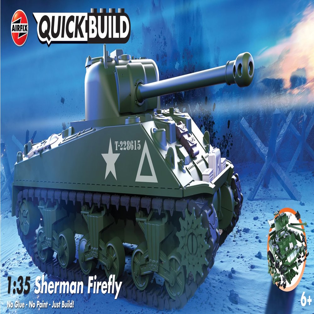 Airfix J6042 Quickbuild Plastic Model Tank Kits - Sherman Firefly - Easy Assembly Snap Together Model Kit, Classic Tanks for Adults & Kids to Build, Model Military Vehicle, Building Toys Set