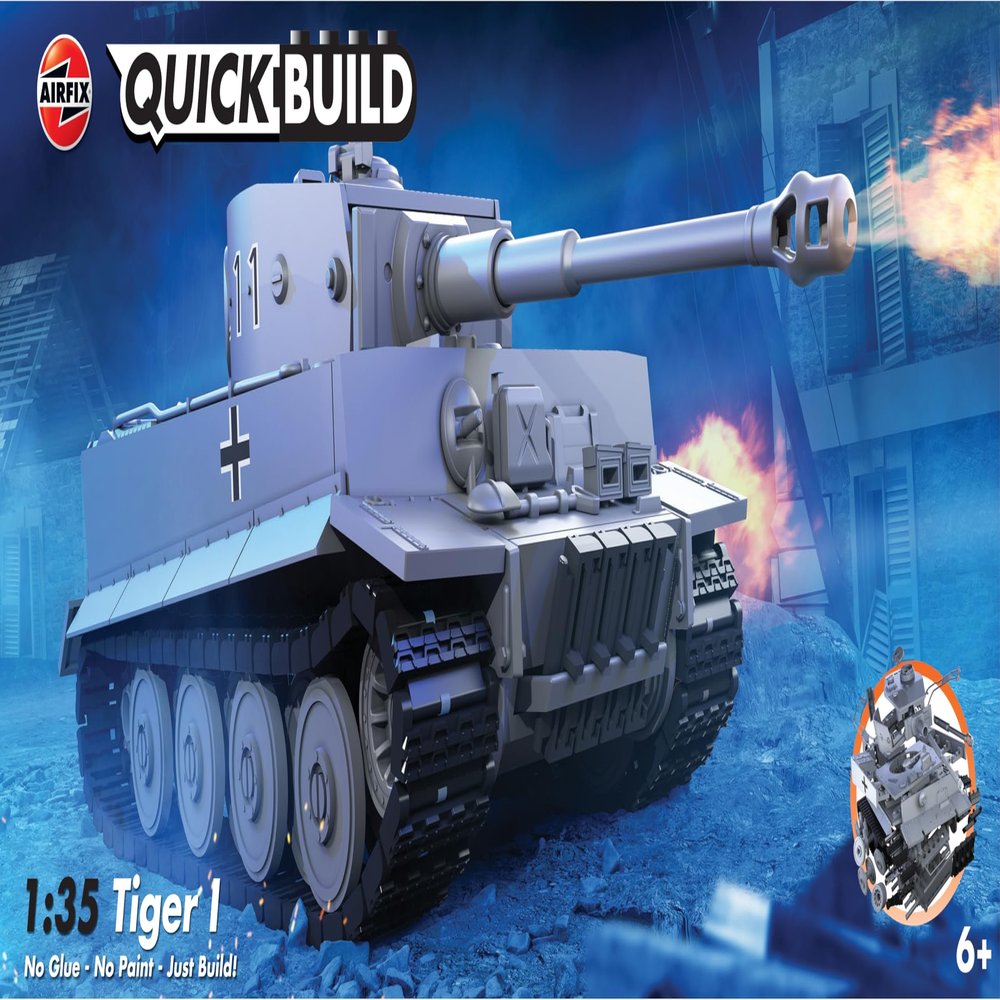Airfix J6041 Quickbuild Plastic Model Tank Kits - Tiger I - Easy Assembly Snap Together Model Kit, Classic Tanks for Adults & Kids to Build, Model Military Vehicle, Building Toys Set