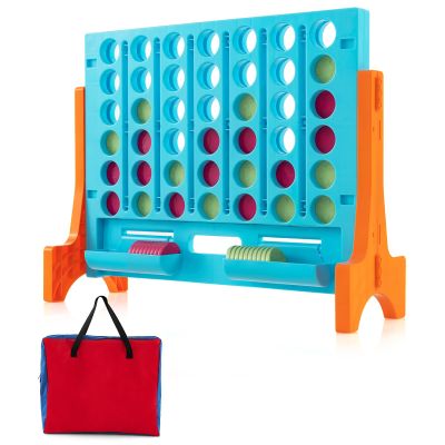 COSTWAY Giant 4-in-a-Row Game with Storage Carry Bag, Jumbo 4-to-Score Game with Chesses, Quick Release Slider for Kids Adults, Indoor Outdoor Backyard, Free-Standing/Wall-mounting (Red&Orange)