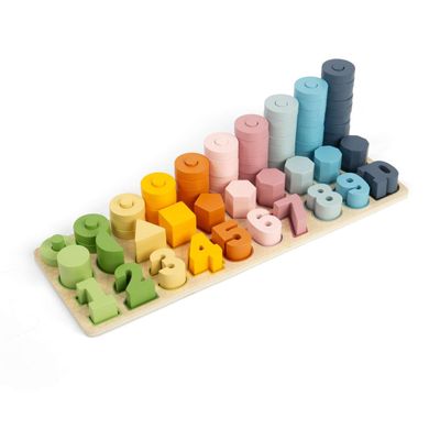 Bigjigs Toys 1-10 Wooden Counting Board - 78 Piece All-in-One Number Sorter, Shape Matcher & Stacking Toy, Numbers & Maths Games, Early Learning Resources for Children, 2+ Years