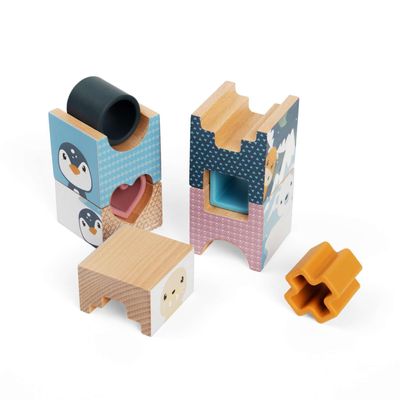 Bigjigs Toys Arctic Tower Puzzle - 9 Piece Wooden Stacking Toy & Shape Sorter, Animal Building Blocks Activity, Made from Sustainable Wood & Silicone, Baby Toddler Montessori Toys, for 1 Year Old +