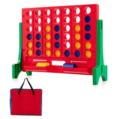 COSTWAY Giant 4 in a Row Game with Storage Carry Bag, Jumbo 4-to-Score Game with Chess, Quick Release Slider for Kids Adults, Indoor Outdoor Backyard, Free-Standing/Wall-mounting (Red&Green)