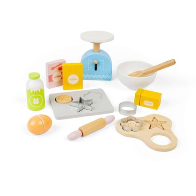 Bigjigs Toys Baking Cookies Set - 15 Piece Wooden Food Playset, Toy Kitchen Accessories, Role Play for Children, Sustainable Gifts & Playsets, Age 18 Months Old +