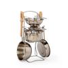 Bigjigs Toys Cooking Pot Rack - 8 Piece Stainless Steel Kitchen Set with Wooden Spoons & Stand, Food Play Accessories, Toddler Gifts, Age 2+ Years view 1