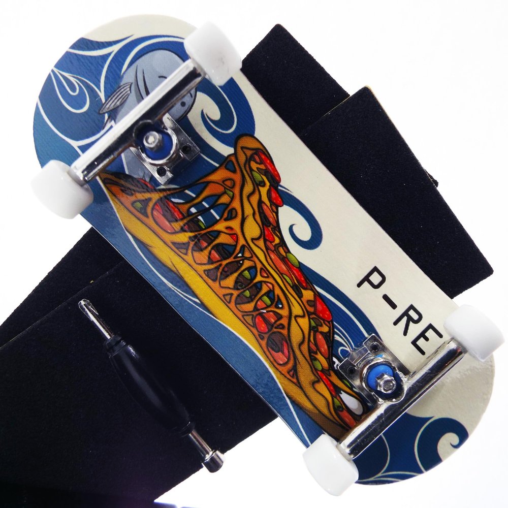 P-REP V2 Pro Performance Complete Wooden Fingerboard kit with Urethane Wheels and Bushings 34mm - Eater Pizza