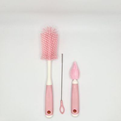 Atavral Silicone Bottle Cleaning Brush Nipple Cleaning Brush Straw Cleaning Brush Vase Cleaning Brush (Pink)