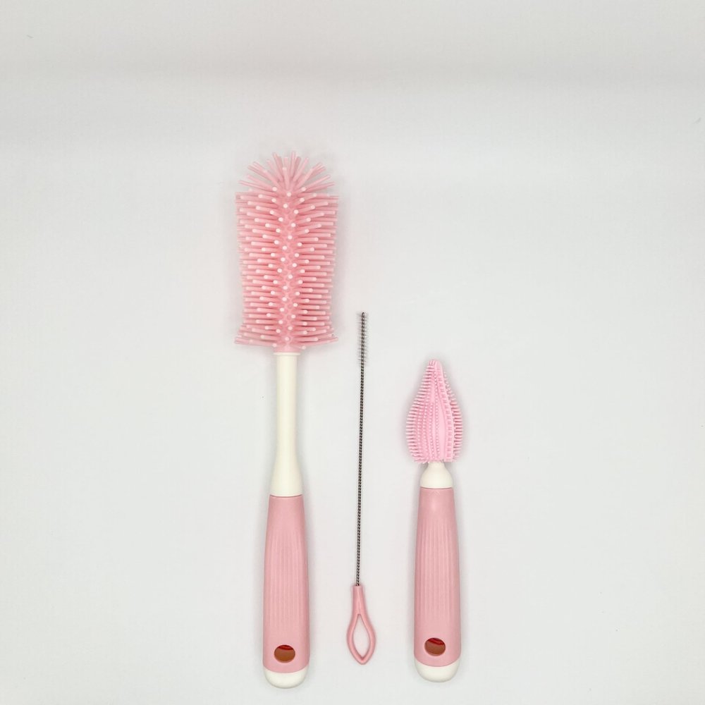 Atavral Silicone Bottle Cleaning Brush Nipple Cleaning Brush Straw Cleaning Brush Vase Cleaning Brush (Pink)