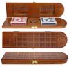 Pacific Shore Games Wooden Cribbage Board Game Set, Walnut Stained Continuous 3 Track for 2-3 Players, Card Storage view 1