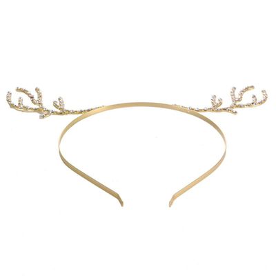 2pcs Golden Alloy Crystal Antler Hair Hoop Xmas for Girls