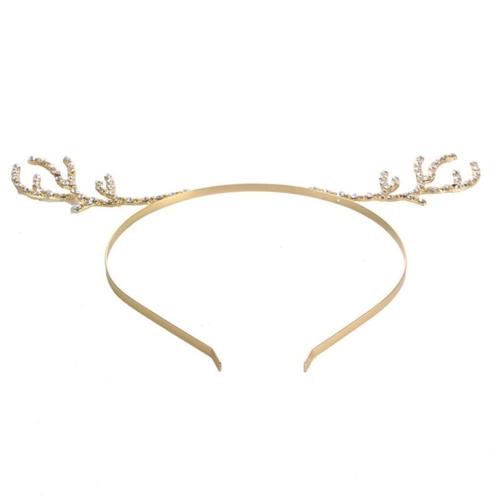 2pcs Golden Alloy Crystal Antler Hair Hoop Xmas for Girls