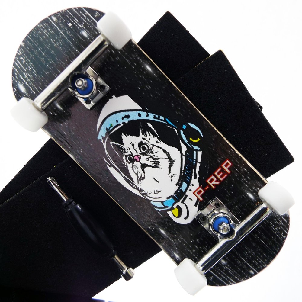 P-REP V2 Pro Performance Complete Wooden Fingerboard kit with Urethane Wheels and Bushings 34mm - Space cat