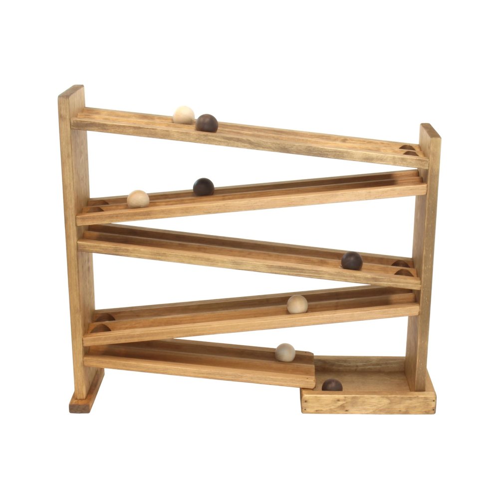 AmishToyBox.com Wooden Ball Roller Racetrack Toy, with 8 Wooden Balls, Harvest Stained Finish