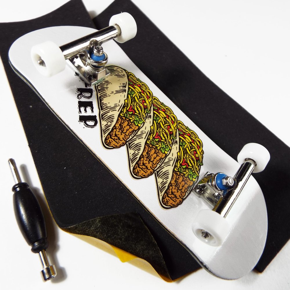 P-REP V2 Pro Performance Complete Wooden Fingerboard kit with Urethane Wheels and Bushings 32mm - Tres Tacos