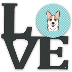 11.5 x 11.75 in. Checkerboard Blue Corgi Metal Artwork Love Wall Decor