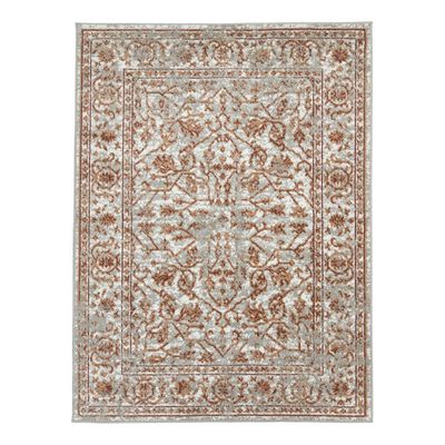 HomeRoots 531768 8 ft. Orange Round Floral Power Loom Area Rug with Fringe