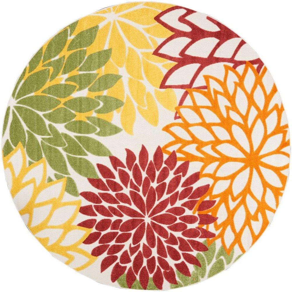 HomeRoots 479290 8 x 8 ft. Red Floral Non Skid Indoor & Outdoor Round Area Rug