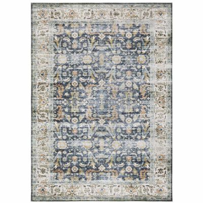 HomeRoots 510383 4 x 6 ft. Blue Gold Rust Ivory & Olive Oriental Printed Stain Resistant Non Skid Rectangle Area Rug