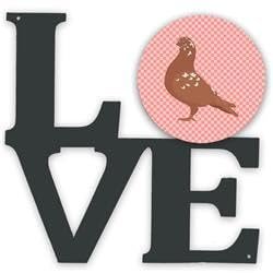 11.5 x 11.75 in. African Owl Pigeon Pink Check Metal Artwork Love Wall Decor