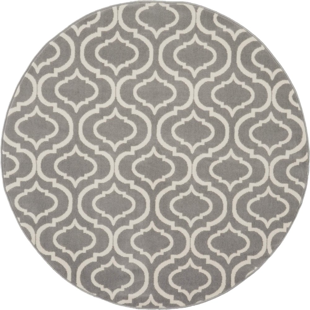 HomeRoots 527690 5 ft. Moroccan Power Loom Round Rug Gray
