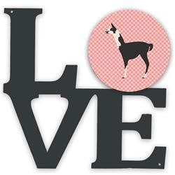 11.5 x 11.75 in. Llama Q Ara Pink Check Metal Artwork Love Wall Decor