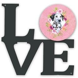 11.5 x 11.75 in. Dalmatian Puppy Pink Flowers Metal Artwork Love Wall Decor