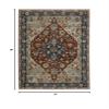 HomeRoots 508055 5 x 8 ft. Blue Beige Tan Brown Gold & Rust Red Oriental Power Loom Stain Resistant Rectangle Area Rug with Fringe view 3