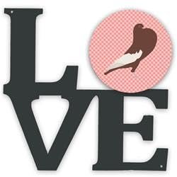 11.5 x 11.75 in. English Pouter Pigeon Pink Check Metal Artwork Love Wall Decor