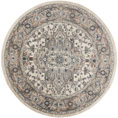 HomeRoots 480260 8 ft. Ivory & Gray Round Oriental Power Loom Non Skid Round Area Rug