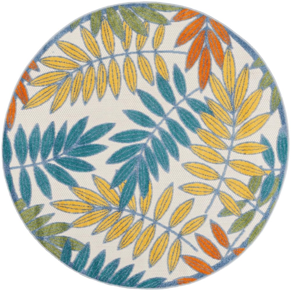 HomeRoots 479343 8 x 8 ft. Ivory Floral Non Skid Indoor & Outdoor Round Area Rug
