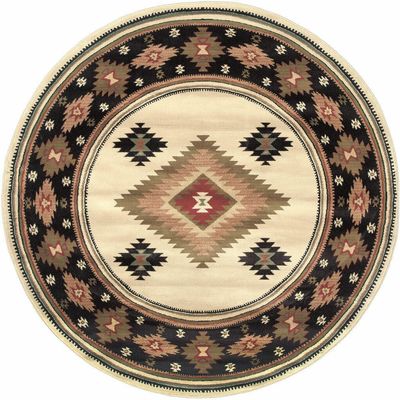 HomeRoots 509045 8 ft. Beige Southwestern Power Loom Stain Resistant Round Area Rug