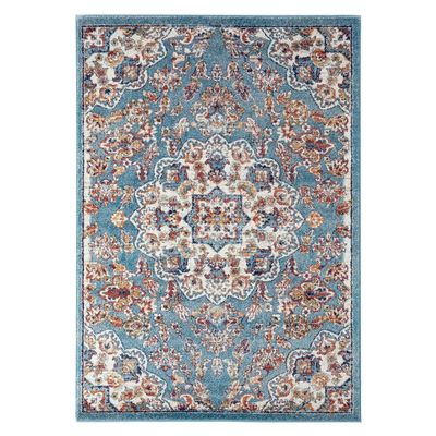 HomeRoots 531871 6 ft. Blue Medallion Power Loom Round Area Rug